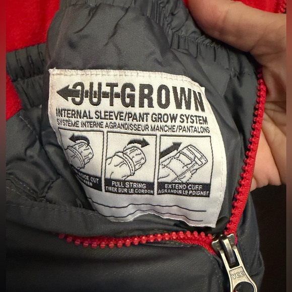 Columbia Gray/Red Out Grow Snow Ski Snowboard Pant Bibs Overalls XS Kids Unisex - Picture 6 of 10